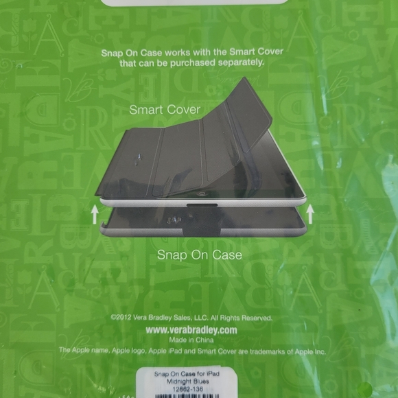 VERA BRADLEY Midnight Blues Floral Snap On Case For iPad 2 & 3 One Size - Picture 8 of 11